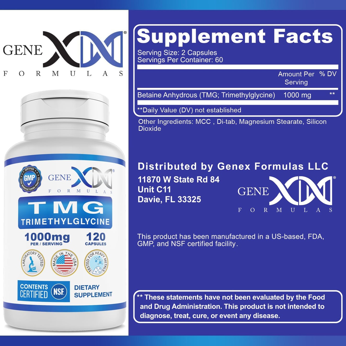 Genex Formulas TMG 1000mg - 360 Capsules | NSF Certified, Gluten Free & Non-GMO