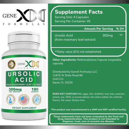 Genex Formulas Ursolic Acid 300mg - 180 Capsules | Rosemary Sourced