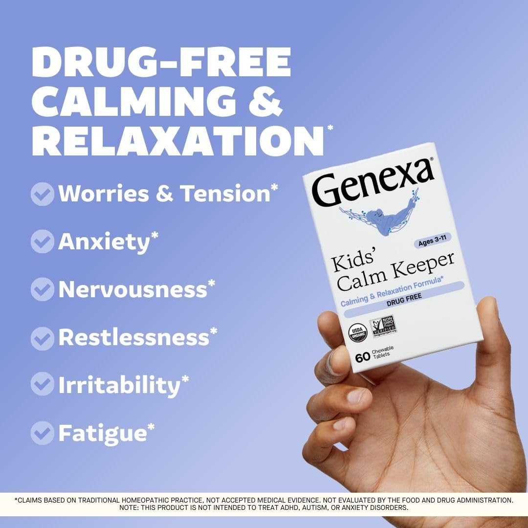 Genexa Kid's Calm Keeper – Natural Stress Relief for Children (Ages 3-11) | Vegan, Gluten Free, Non-GMO | 60 Chewables