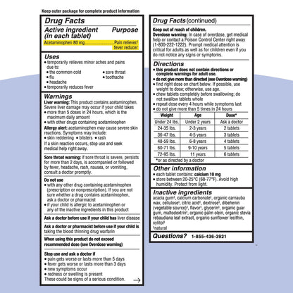 Genexa Kids Pain & Fever Acetaminophen Chewables – Dye-Free, Grape Flavor, 80 mg, 24 ct