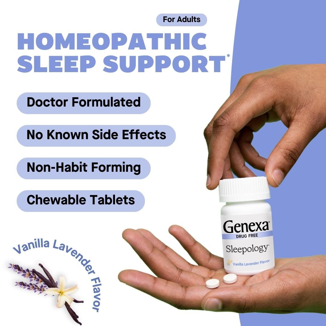 Genexa Sleepology for Adults — Melatonin-Free Sleep Aid | Organic, Vanilla & Lavender Flavor