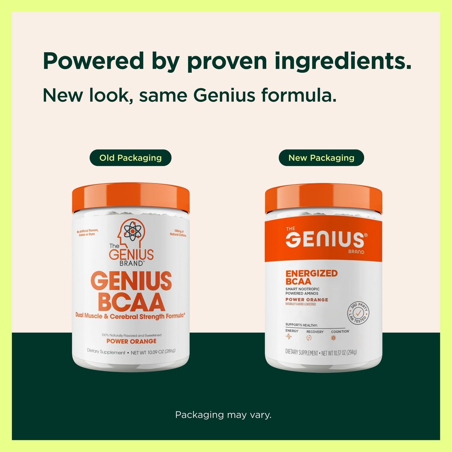 Genius BCAA Powder - 5g Vegan BCAAs + L-Glutamine, Cognizin & Rhodiola (Orange)
