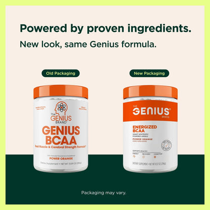 Genius BCAA Powder - 5g Vegan BCAAs + L-Glutamine, Cognizin & Rhodiola (Orange)