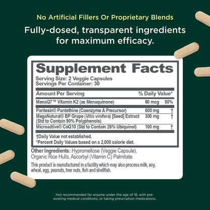 Genius Heart - Daily Heart Support Supplement | Vegan, Non-GMO, Gluten-Free | 60 Veggie Pills