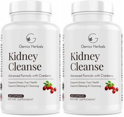 Genius Herbals Kidney Cleanse Advanced Formula with Cranberry Extract - 60 Capsules (Pack of 2)