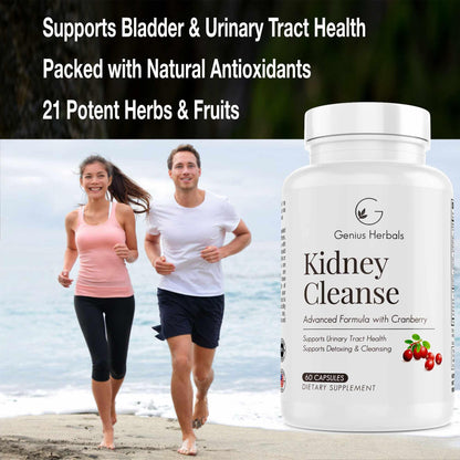 Genius Herbals Kidney Cleanse Advanced Formula with Cranberry Extract - 60 Capsules (Pack of 2)