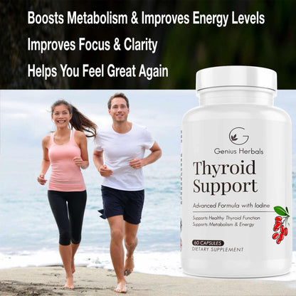 Genius Herbals Thyroid Support – Advanced Formula with Iodine (Non-GMO) – 60 Caps (Pack of 2)