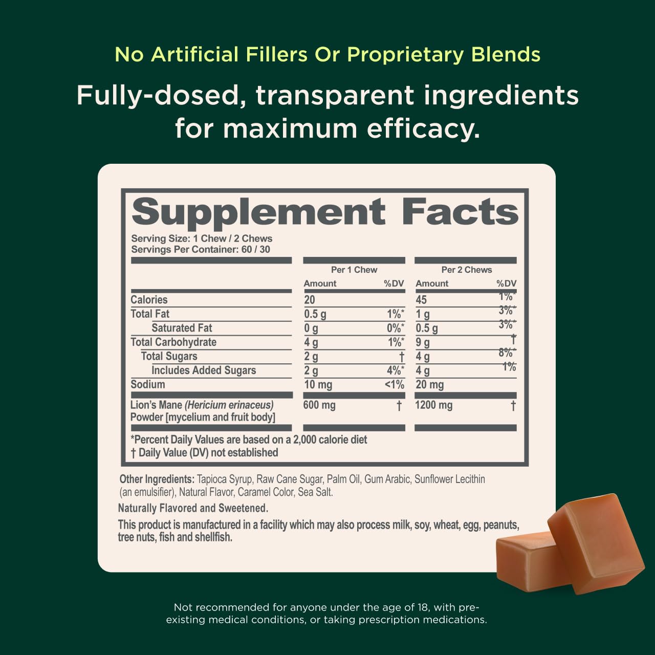 Genius Lion's Mane Soft Chews – Nootropic Focus, Memory, Energy | Salted Caramel