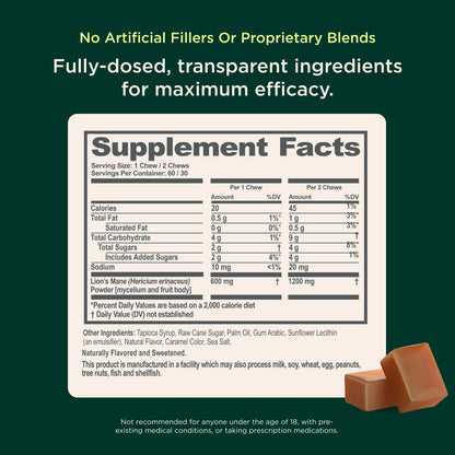 Genius Lion's Mane Soft Chews – Nootropic Focus, Memory, Energy | Salted Caramel