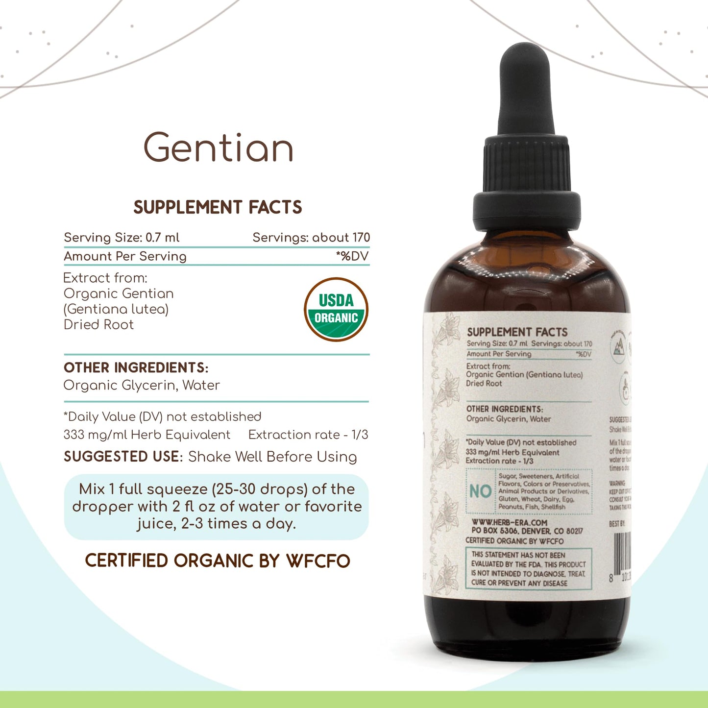 Gentian B120 Alcohol-Free Herbal Tincture – Organic Gentian Root 4 oz