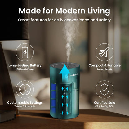 GentleJet LiteMist Waterless Essential Oil Diffuser – Aluminum, USB-C Rechargeable, 0.7oz Bottle