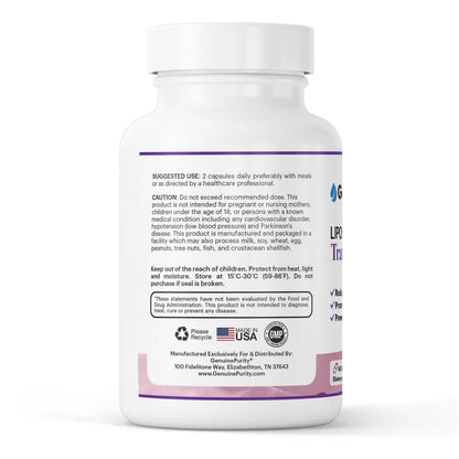GenuinePurity Liposomal Trans-Resveratrol 500mg | Activates Sirtuins | Vegan, Gluten Free | USA Made | 60 Capsules