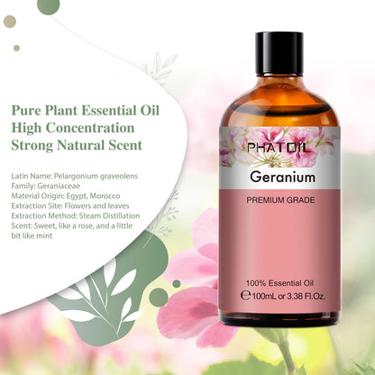 Geranium Essential Oil 100ml | PHATOIL Aromatherapy for Diffuser, Humidifier & DIY Candles