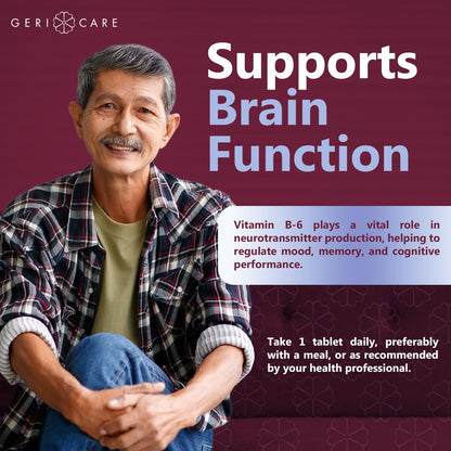 GeriCare Vitamin B-6 100mg, 100 Tablets – Brain Health, Mood & Metabolism Support