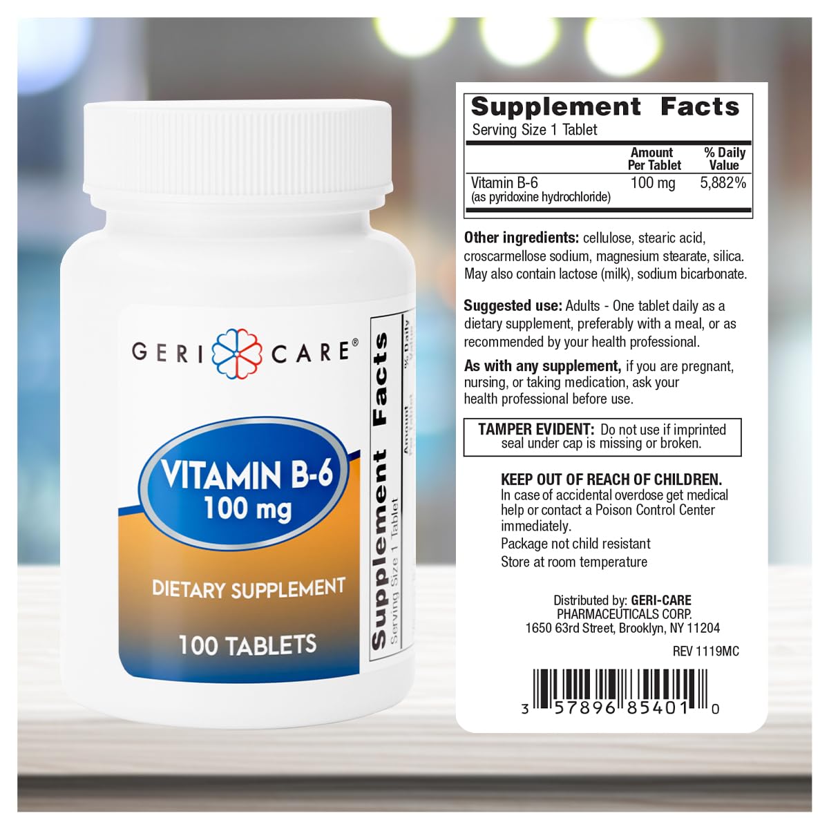 GeriCare Vitamin B-6 100mg, 100 Tablets – Brain Health, Mood & Metabolism Support