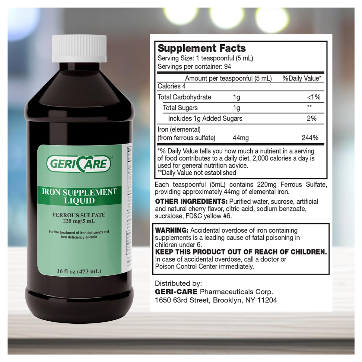 GeriCare 220 High Potency Liquid Iron | 220 mg/5 mL for Adults | Pack of 1