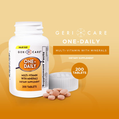 GeriCare One-Daily Multivitamin & Minerals – 200 Count Dietary Supplement Tablets (Pack of 1)