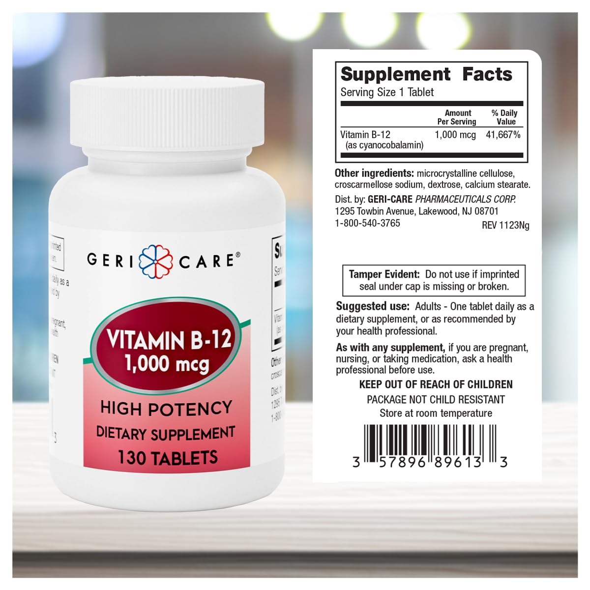 GeriCare Vitamin B-12 1000mcg High Potency Tablets – Energy & Brain Health (130 Count)