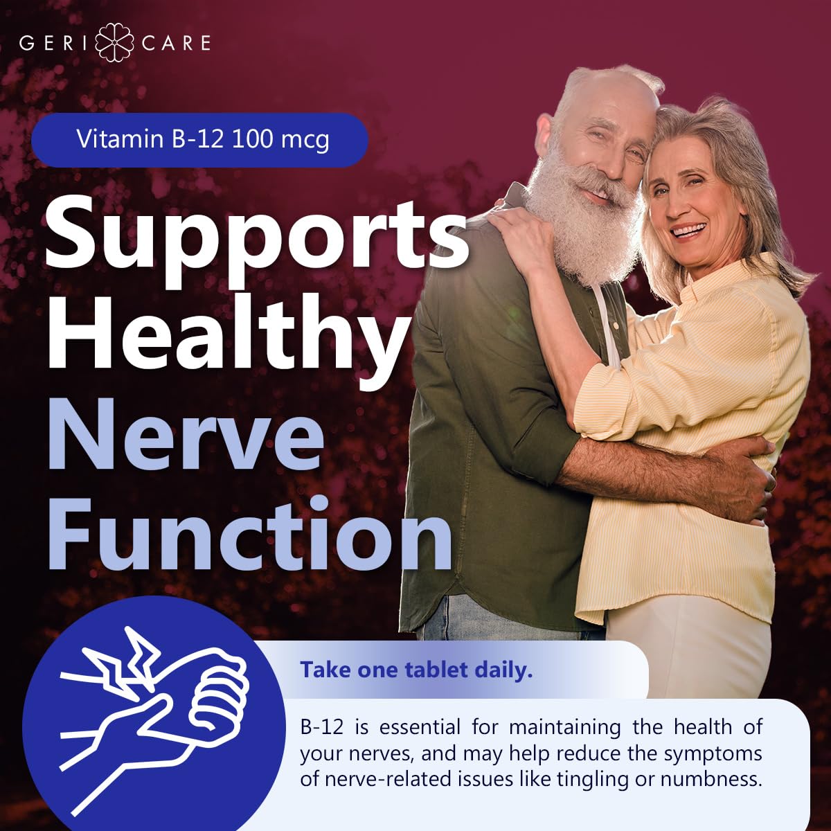 GeriCare Vitamin B-12 100mcg Tablets – Energy, Brain & Nervous System Support | 100 Count