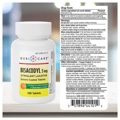GeriCare Bisacodyl 5 mg Laxative – 200 Count Pack of 2 | Gentle Overnight Relief