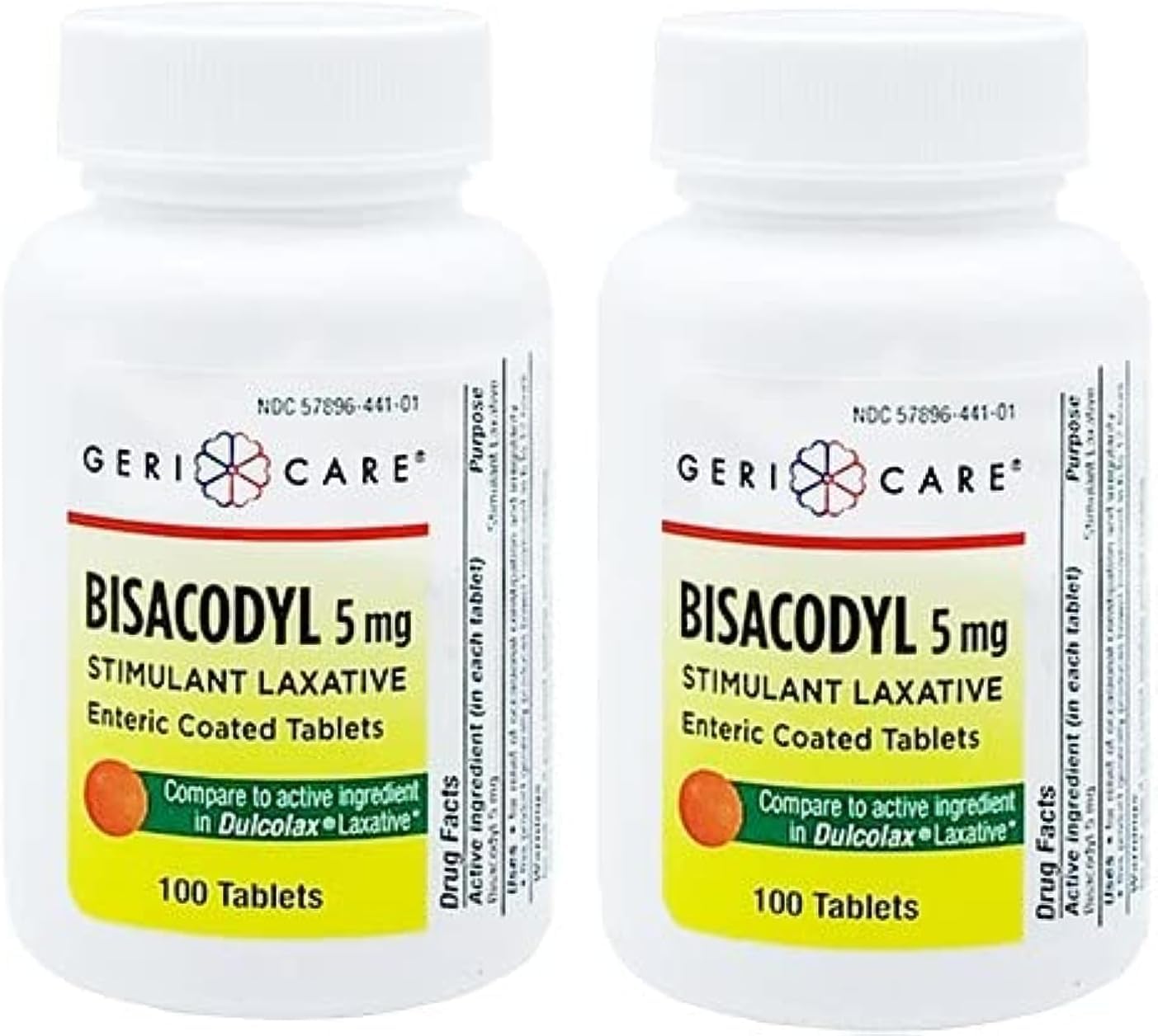 GeriCare Bisacodyl 5 mg Laxative – 200 Count Pack of 2 | Gentle Overnight Relief