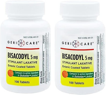 GeriCare Bisacodyl 5 mg Laxative – 200 Count Pack of 2 | Gentle Overnight Relief