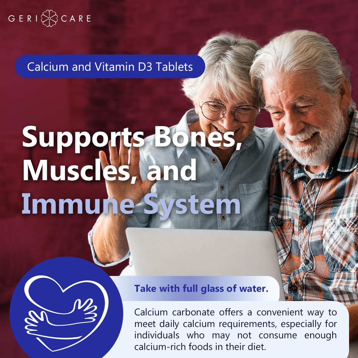 GeriCare Calcium 600mg + Vitamin D3 10mcg | Bone Health Supplement, 60 Count