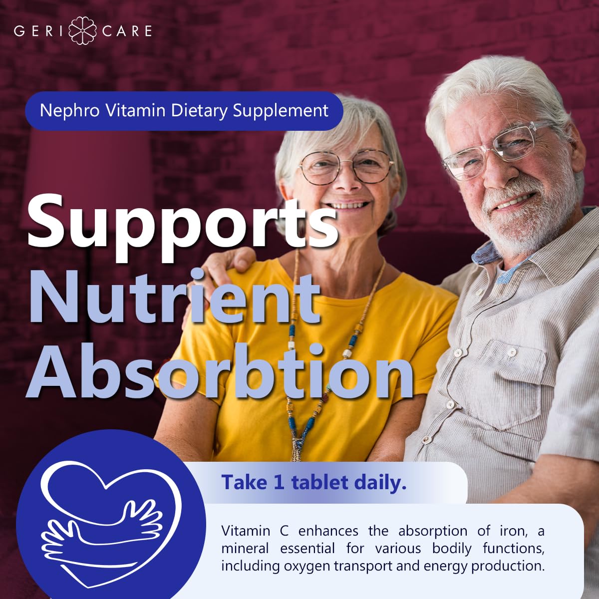 GeriCare Nephro Vitamin C & B Complex Tablets – 100 Count, Pack of 2 | Kidney Health & Energy Support