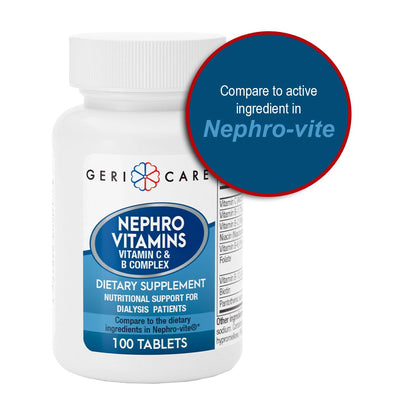 GeriCare Nephro Vitamin C & B Complex Tablets – 100 Count, Pack of 2 | Kidney Health & Energy Support
