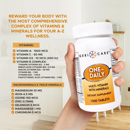GeriCare One-Daily Multivitamins 1000 Tablets – High-Potency Vitamin & Mineral Supplement