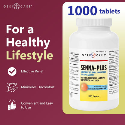 GeriCare Senna Plus Laxative Tablets 50 mg/8.6 mg – 1000 Tablets | Docusate Sodium + Sennosides