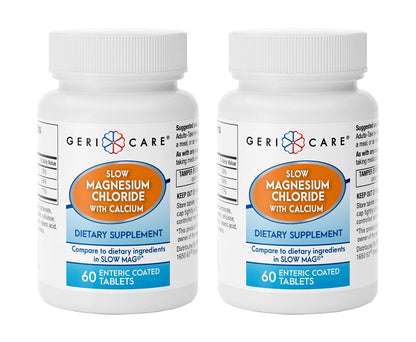 Gericare Slow Magnesium Chloride & Calcium Tablets | Geri-Care | 60-Count Bottle Pack of 2