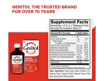 Geritol Liquid Energy Support B-Vitamins 12 oz (Pack of 2) | Iron & Potent B-Vitamins