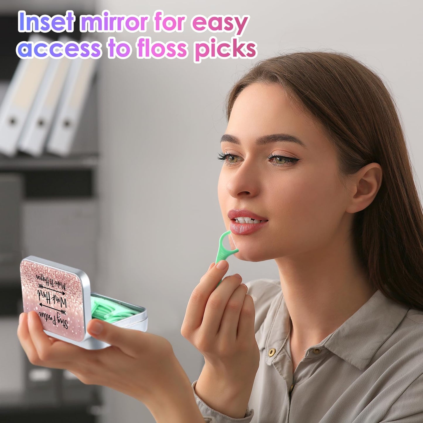 Gerkia Dental Floss Portable Case – Travel-Friendly Floss Picks Dispenser | Pink Inspirational Quotes