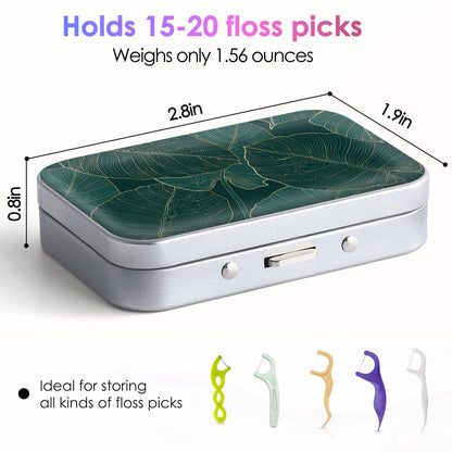 Gerkia Dental Floss Portable Case – Emerald Green Leaf | Travel Floss Dispenser with Built-in Mirror