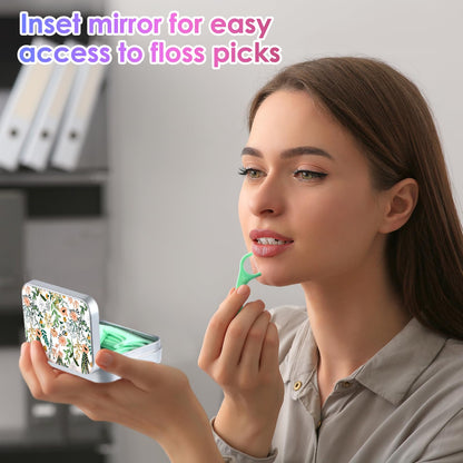Gerkia Dental Floss Portable Case – Travel Dispenser for Floss Picks (15–20), White Flower