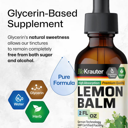 BIO KRAUTER® Lemon Balm Tincture 680 mg – Pure Vegan Melissa Officinalis Extract, 2 Fl Oz, 28 Days of Supply, Calming Sleep Support