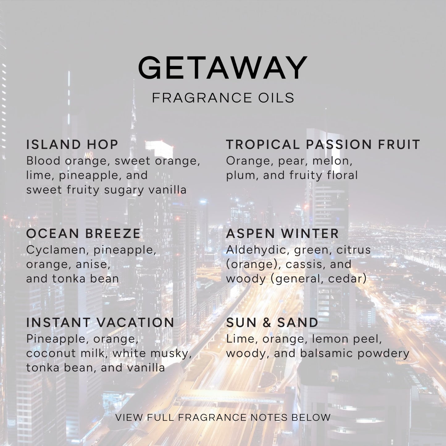 Get Away Gift Set: 6 Premium Fragrance Oils (10ml each) – Island Hop, Ocean Breeze, Tropical Passion Fruit, Aspen Winter, Instant Vacation, Sun & Sand