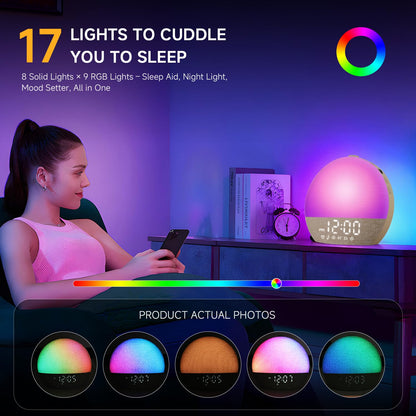 Geuuap Sunrise Alarm Clock – Natural Wake-Up Light, White Noise & Bluetooth Speaker (Khaki)