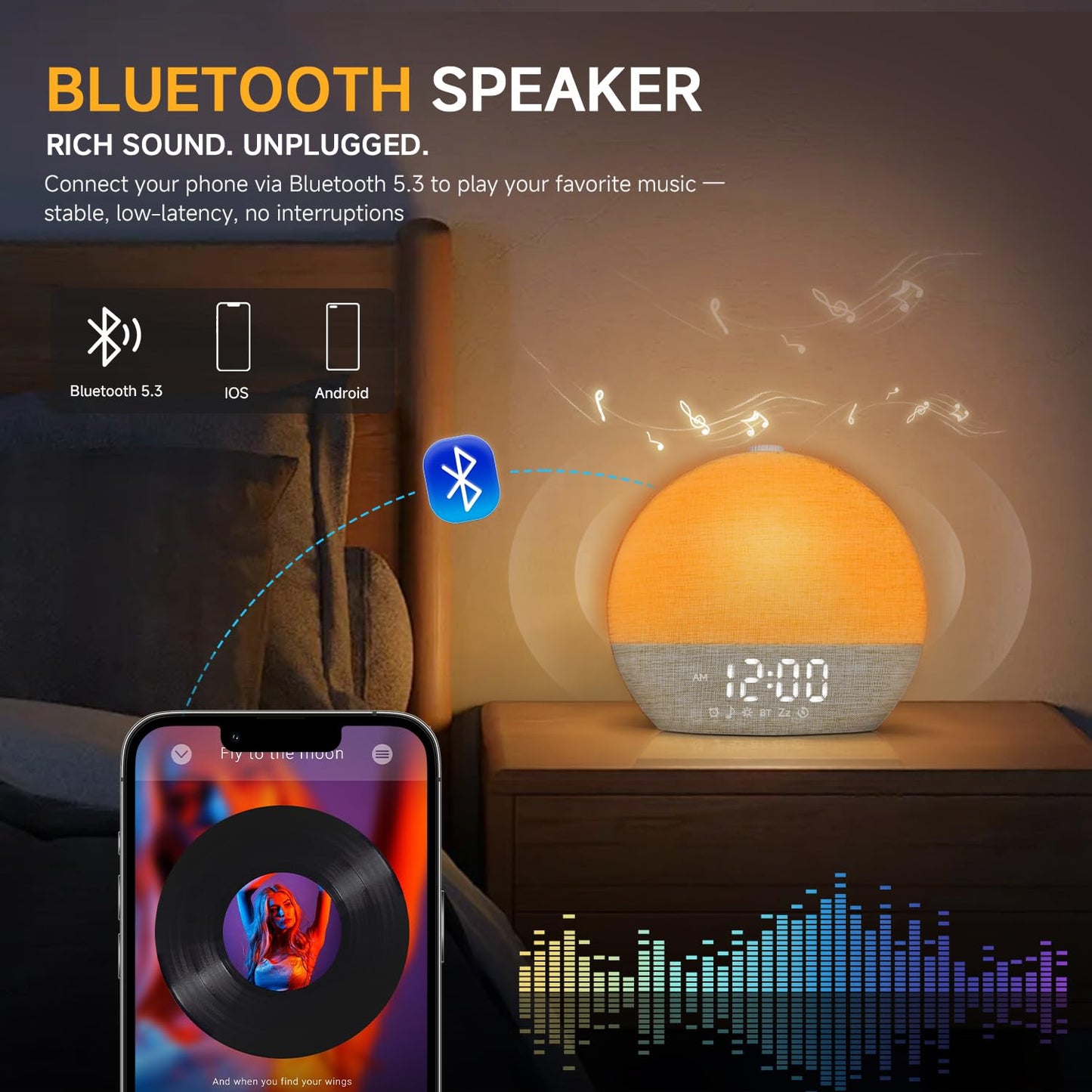 Geuuap Sunrise Alarm Clock – Natural Wake-Up Light, White Noise & Bluetooth Speaker (Khaki)