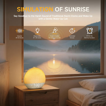Geuuap Sunrise Alarm Clock – Natural Wake-Up Light, White Noise & Bluetooth Speaker (Khaki)