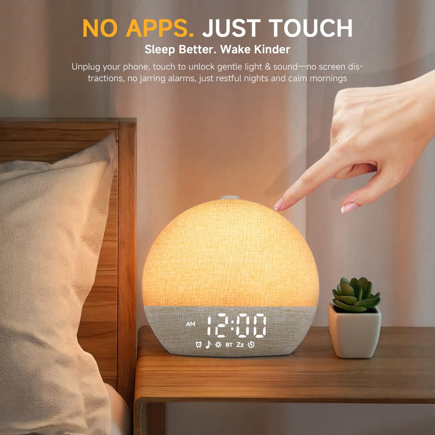 Geuuap Sunrise Alarm Clock – Natural Wake-Up Light, White Noise & Bluetooth Speaker (Khaki)