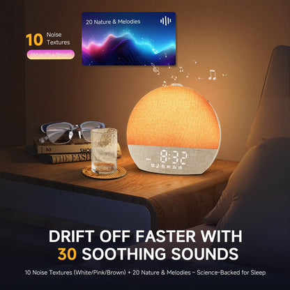 Geuuap Sunrise Alarm Clock – Natural Wake-Up Light, White Noise & Bluetooth Speaker (Khaki)