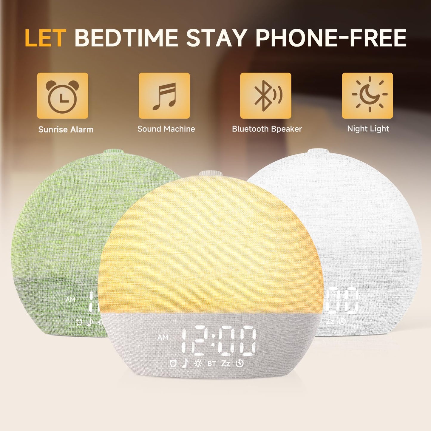 Geuuap Sunrise Alarm Clock – Natural Wake-Up Light, White Noise & Bluetooth Speaker (Khaki)