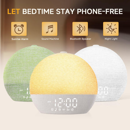 Geuuap Sunrise Alarm Clock – Natural Wake-Up Light, White Noise & Bluetooth Speaker (Khaki)