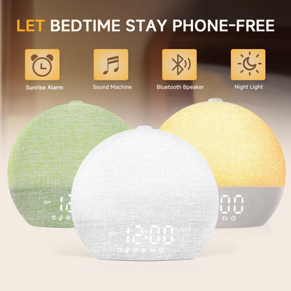 Geuuap Sunrise Alarm Clock with White Noise & Sleep Lights | Gentle Wake-Up, Bluetooth Speaker, Screen-Free
