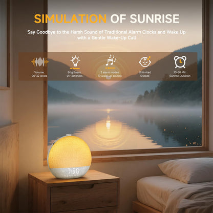 Geuuap Sunrise Alarm Clock with White Noise & Sleep Lights | Gentle Wake-Up, Bluetooth Speaker, Screen-Free