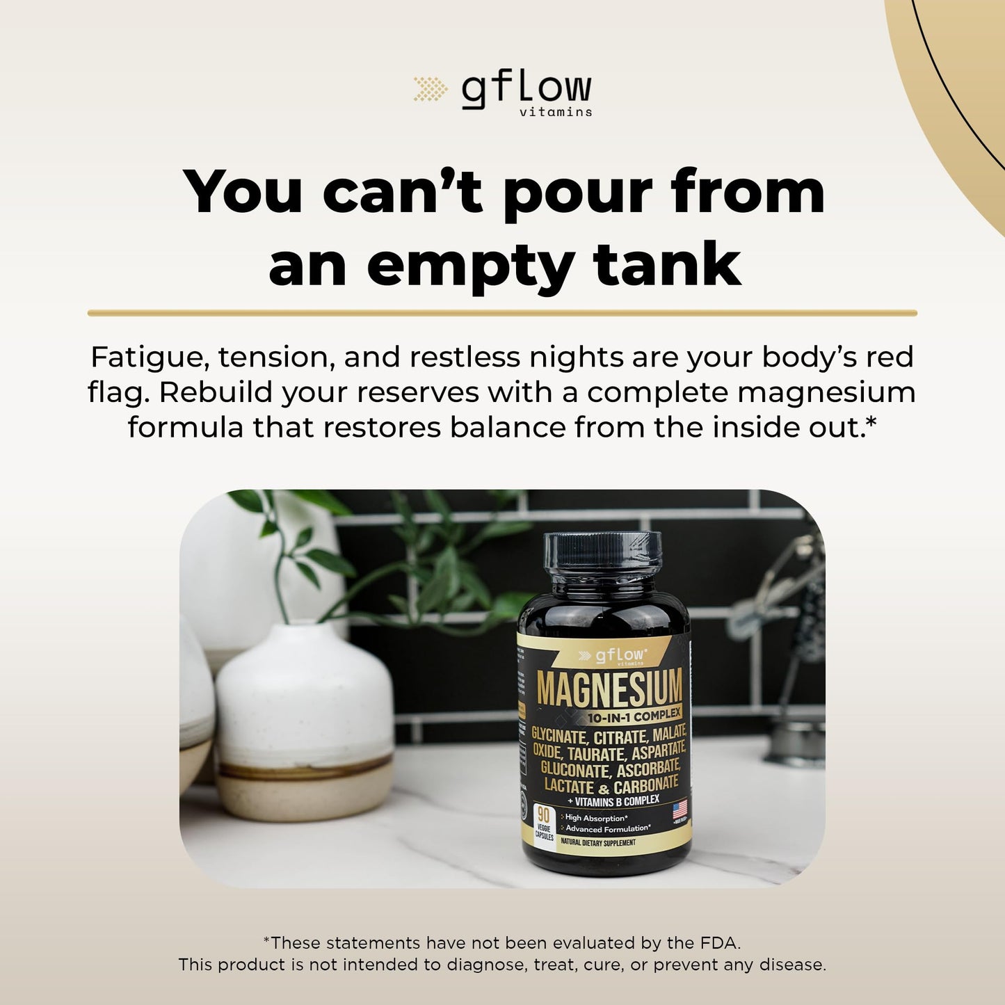 Gflow Magnesium Complex 10-in-1: Glycinate, Citrate, Malate + B Vitamins