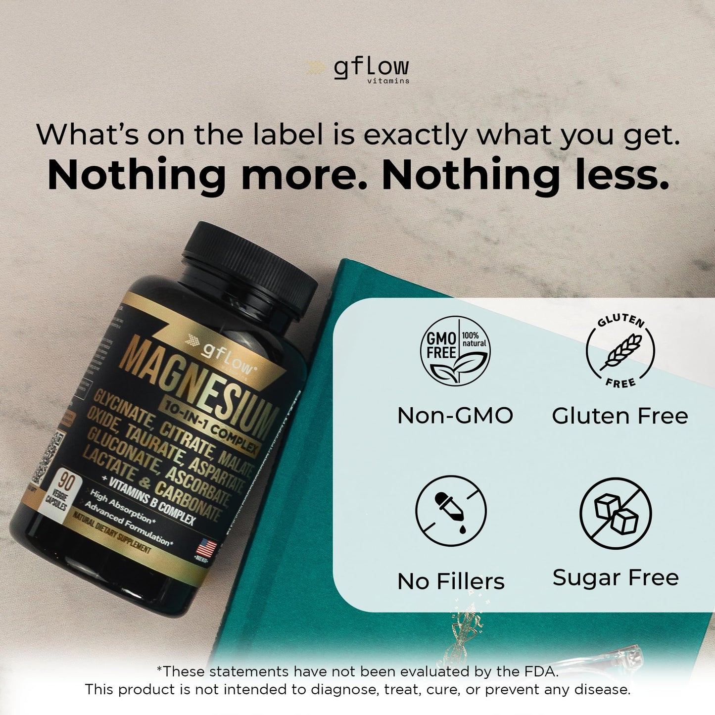 Gflow Magnesium Complex 10-in-1: Glycinate, Citrate, Malate + B Vitamins
