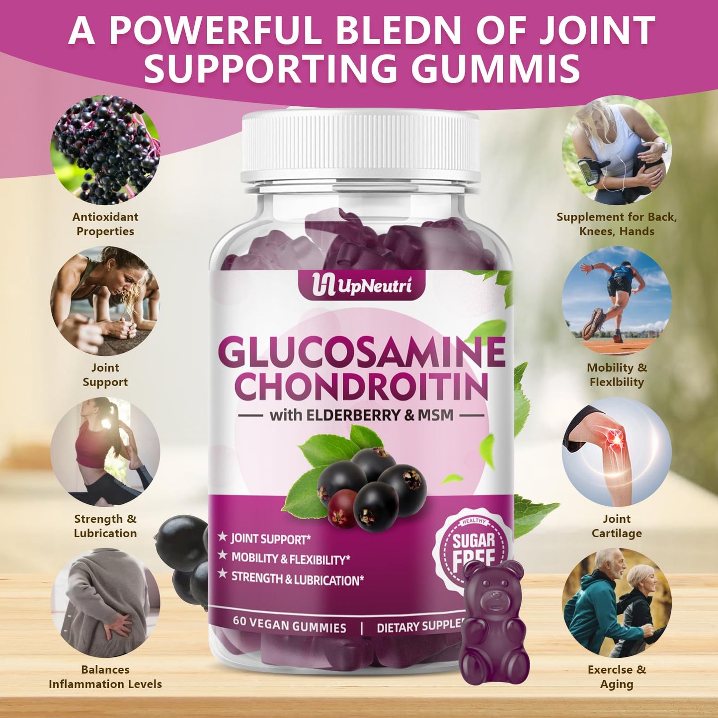 GGlucosamine Chondroitin Gummies Sugar Free – Extra Strength 1500mg + Turmeric, Joint Support (120 Count x2)